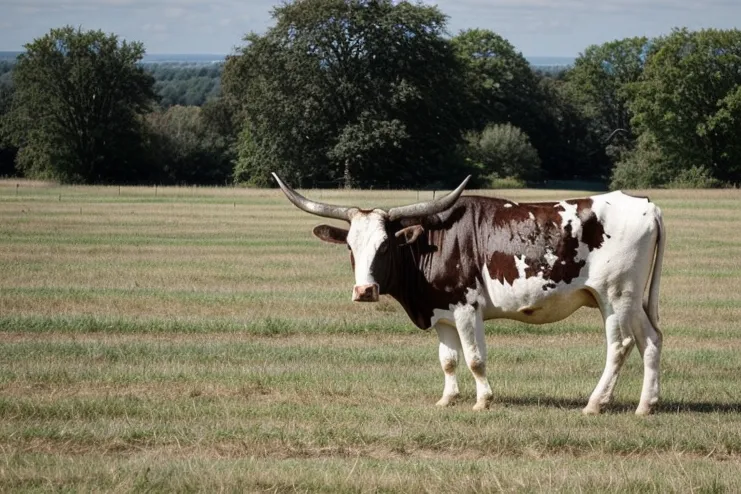 A texas longhorn stands in a field. Texas is a top aggregate producing state.