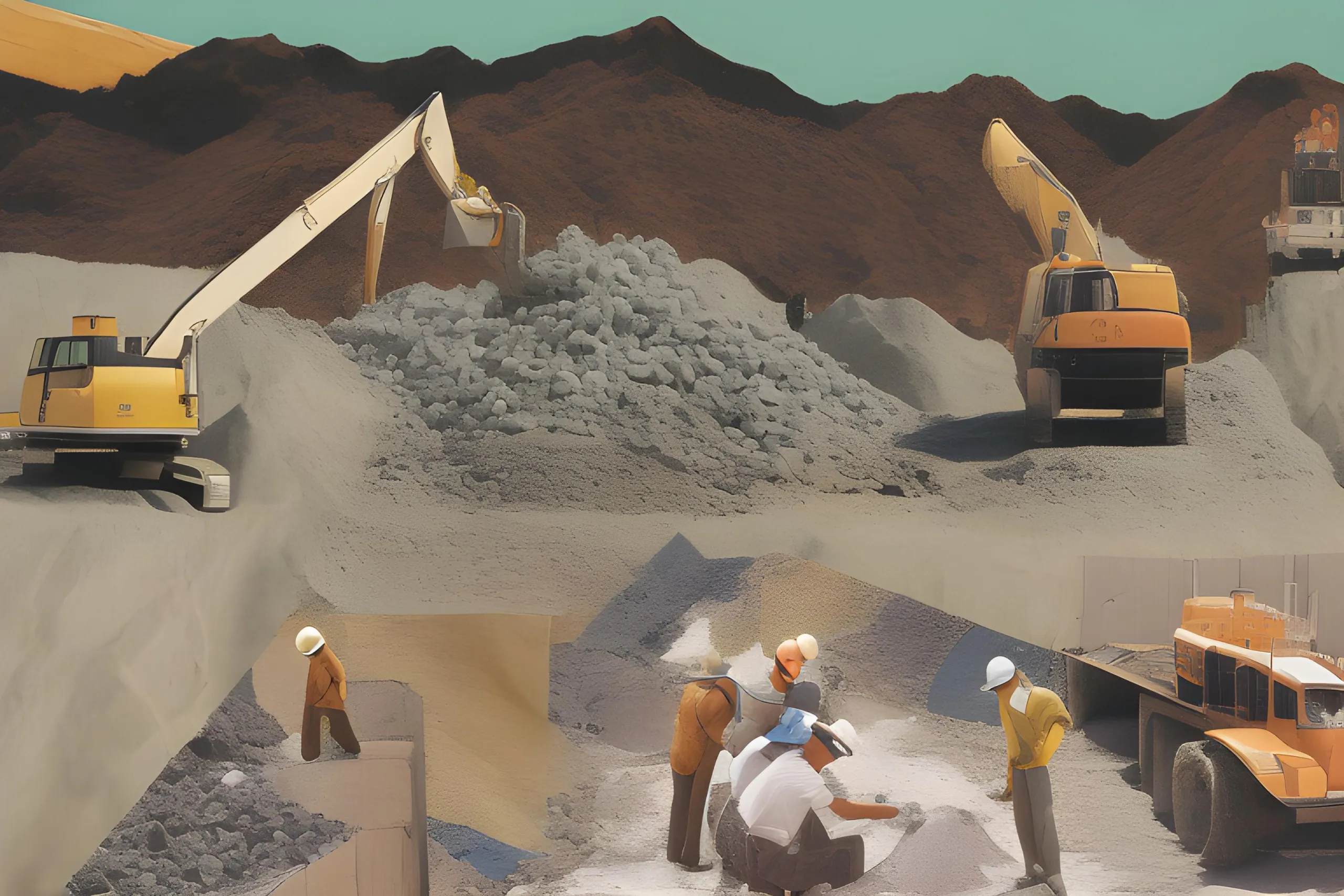 A collage of construction aggregate equipment and miners